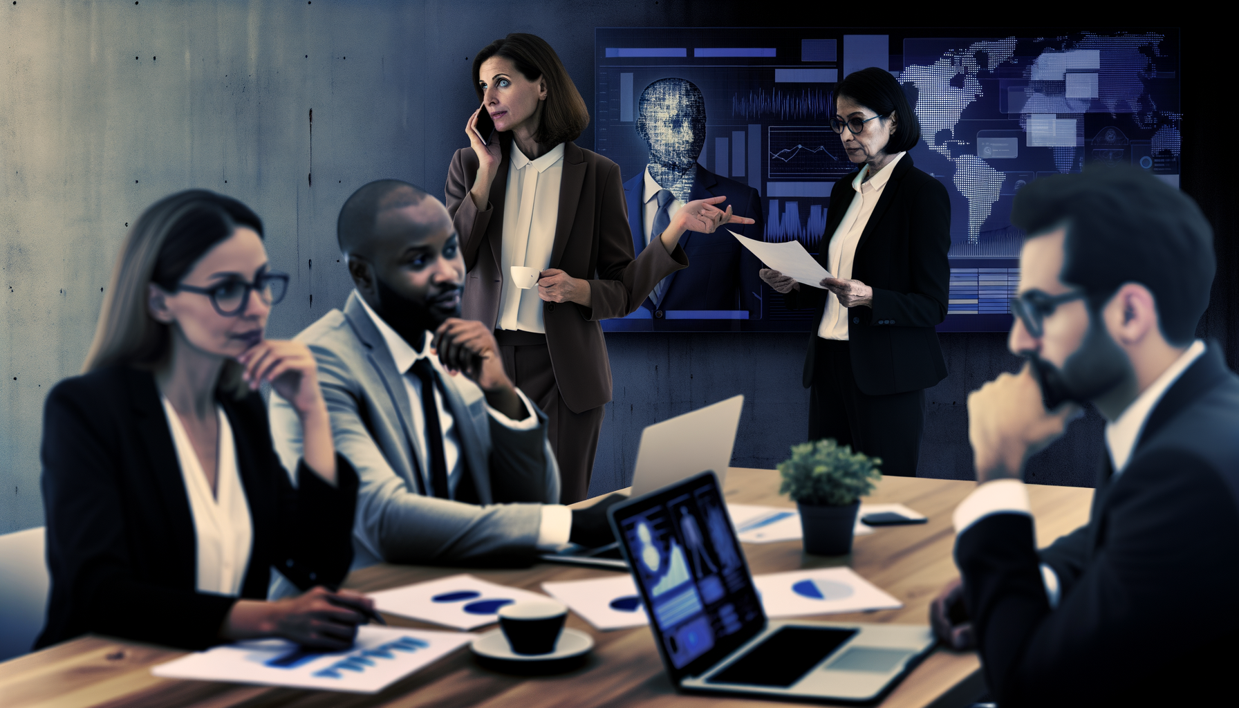 Business professionals analyzing AI debt market trends and opportunities.