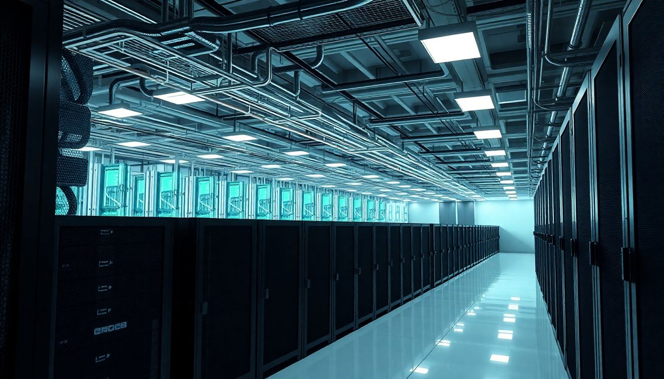 Advanced cooling infrastructure in an AI data center, highlighting AI data centers.